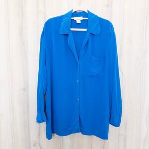 VTG Victoria's Secret Womens Silk Pajama Top Size M Blue Gold Label Quiet Luxury